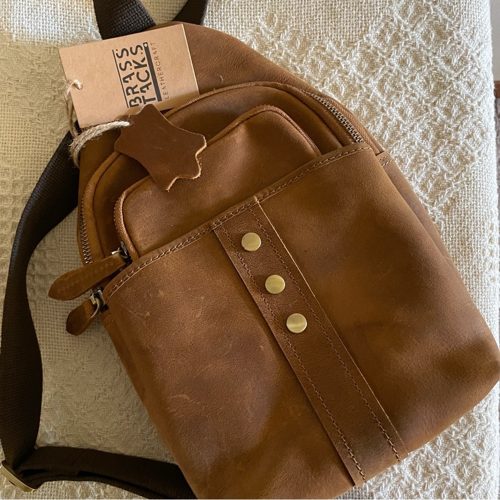 NEW Brass Tacks Leathercraft Sling Shoulder Bag